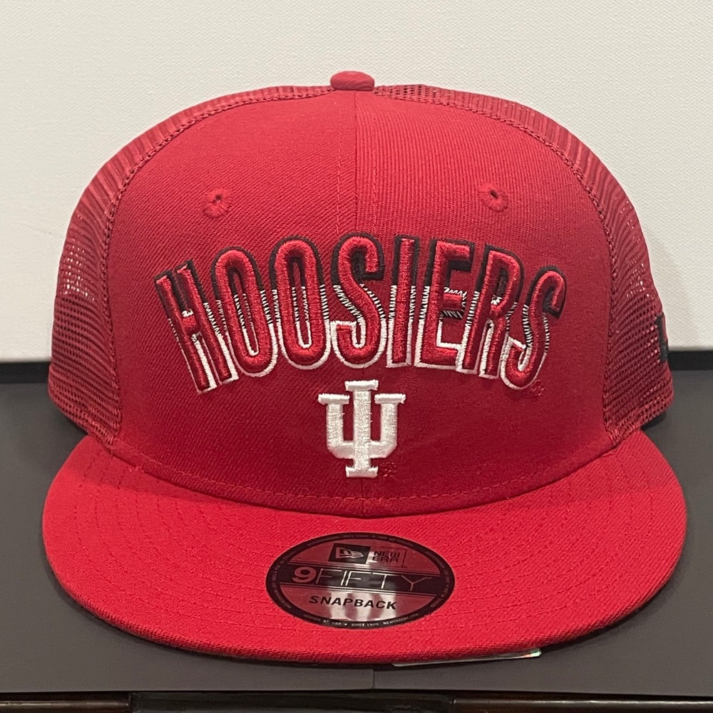 New Era Indiana University Hoosiers 9FIFTY Snapback Hat Red Trucker Cap OSFM